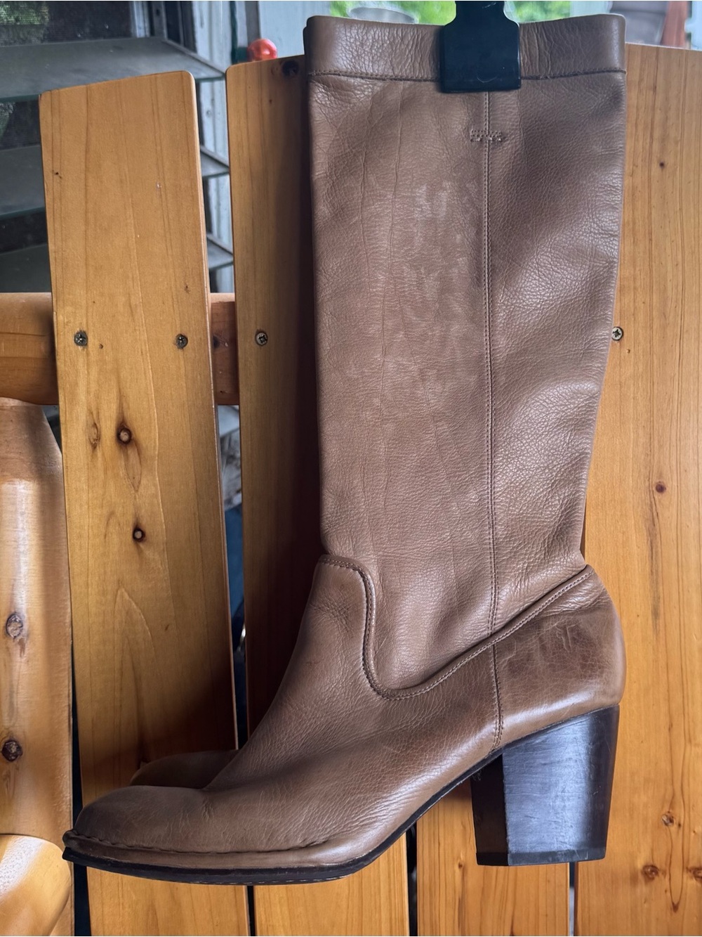 Frye Brown Leather Mid-Calf Block Heel Boots